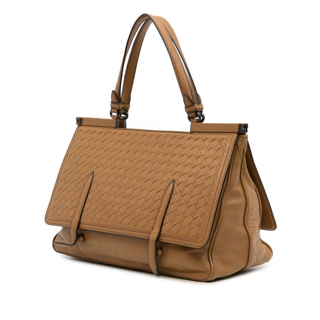 Bottega Veneta Medium Nappa Intrecciato Monaco Satchel Brown Leather Good - Back View