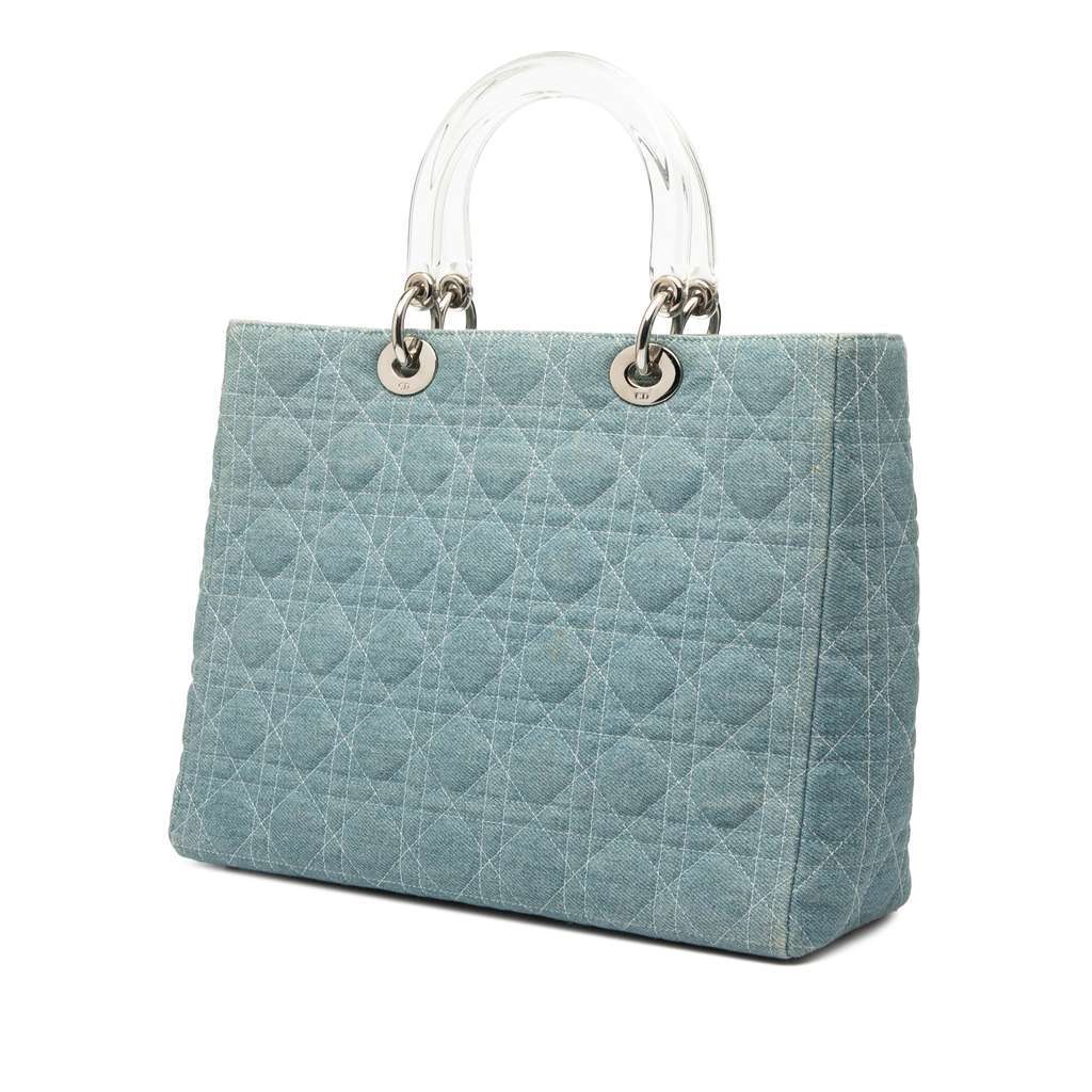 Dior Large Denim Cannage Acrylic Handles Lady Dior Blue Denim Very good - Back View
