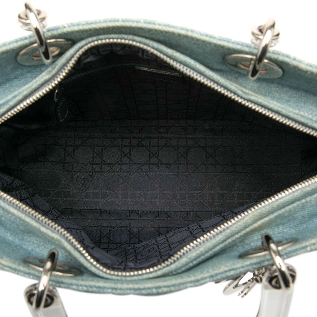 Dior Large Denim Cannage Acrylic Handles Lady Dior Blue Denim Very good - Model View