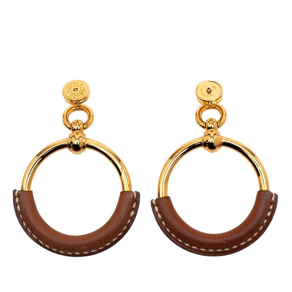 Hermès Gold Plated Barenia Loop Earrings Gold Metal Very good condition - Back View