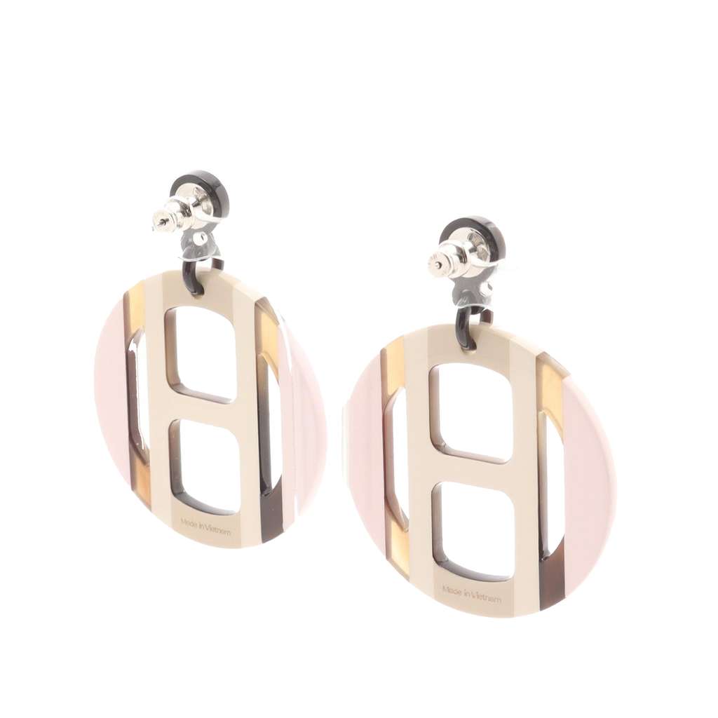 Hermès Buffalo Horn H Equipe Push Backs Earrings Brown Good condition - Back View