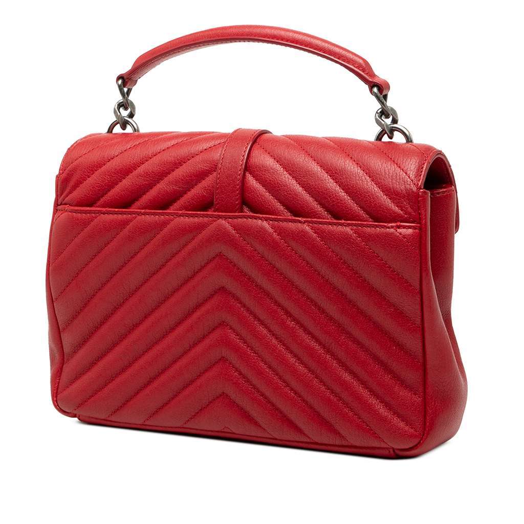 Saint Laurent Medium Quilted Chevron Sheepskin College Satchel Red Leather Very good - Back View