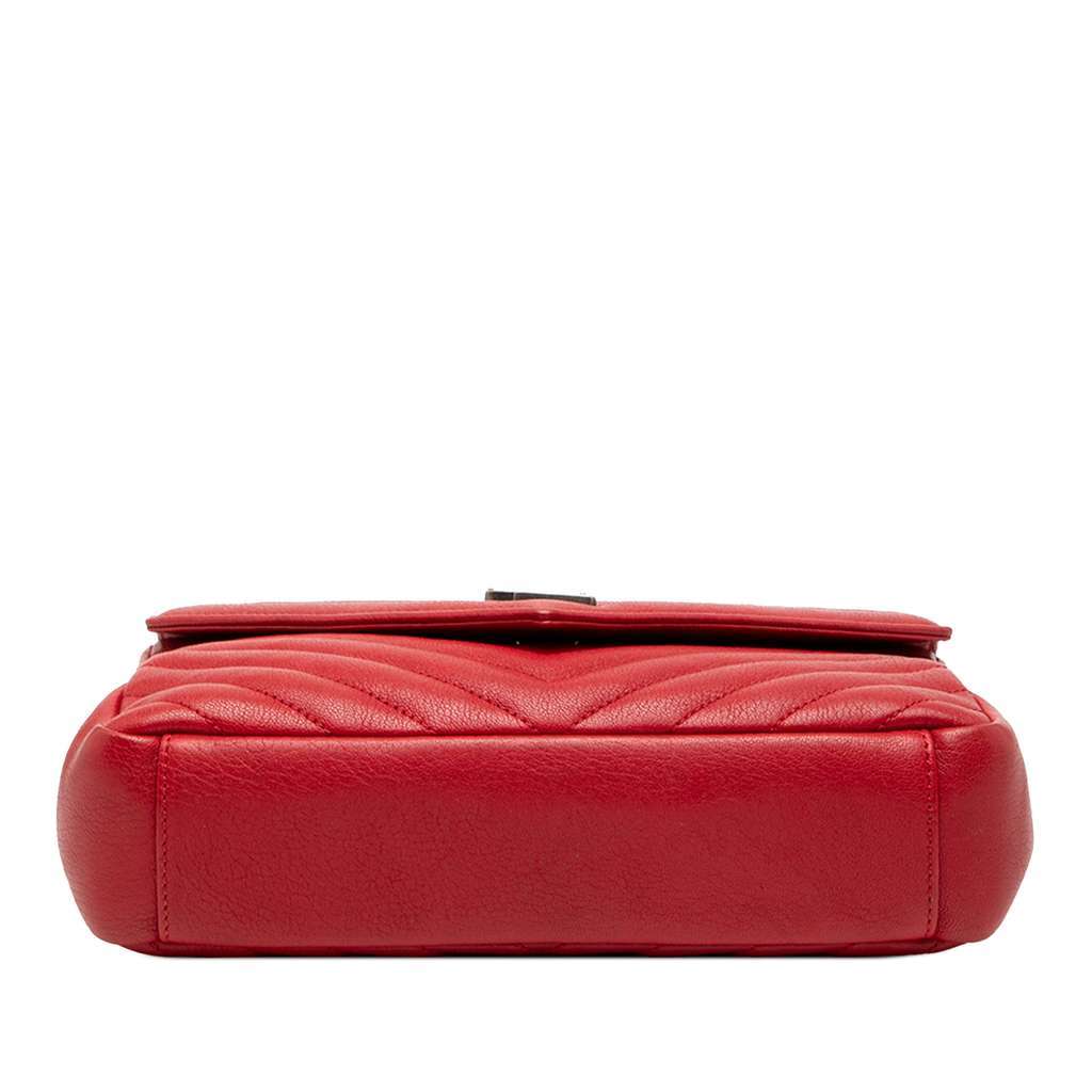 Saint Laurent Medium Quilted Chevron Sheepskin College Satchel Red Leather Very good - Inside View