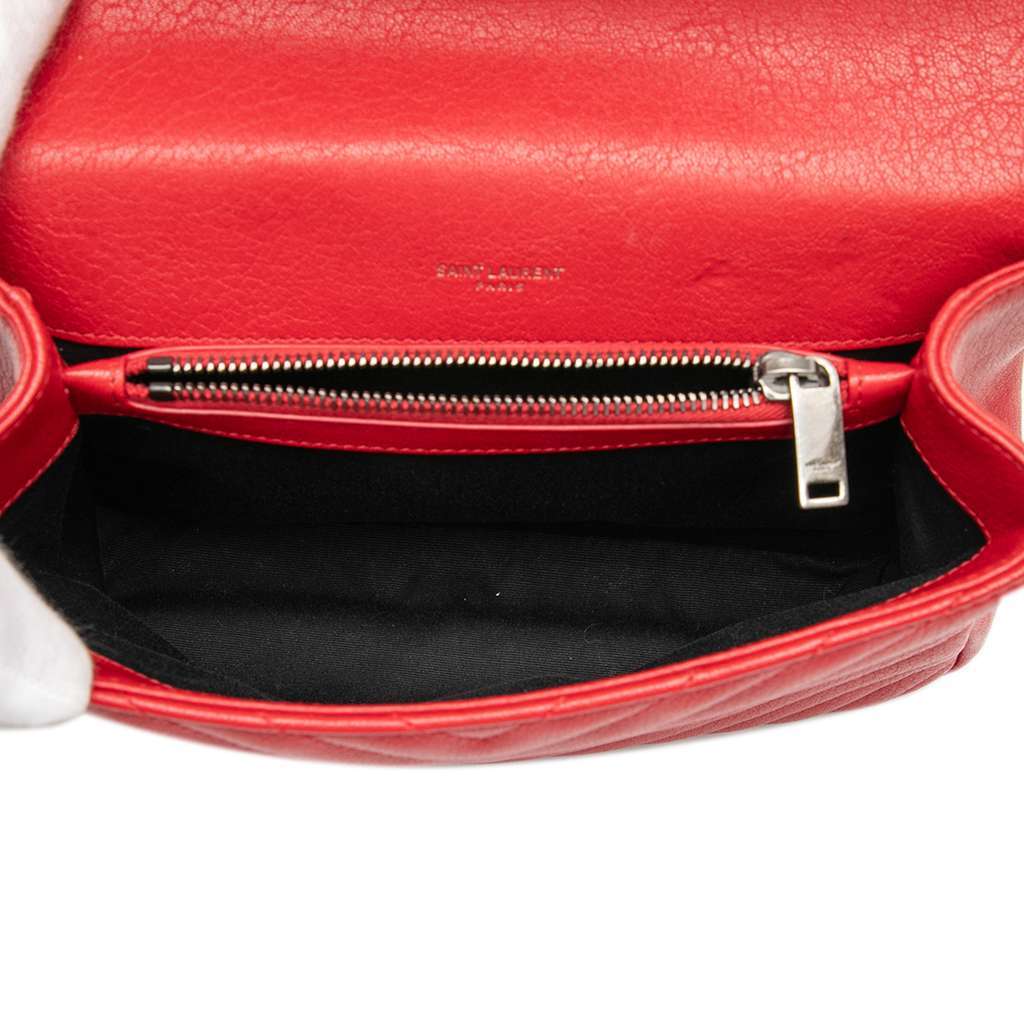 Saint Laurent Medium Quilted Chevron Sheepskin College Satchel Red Leather Very good - Model View