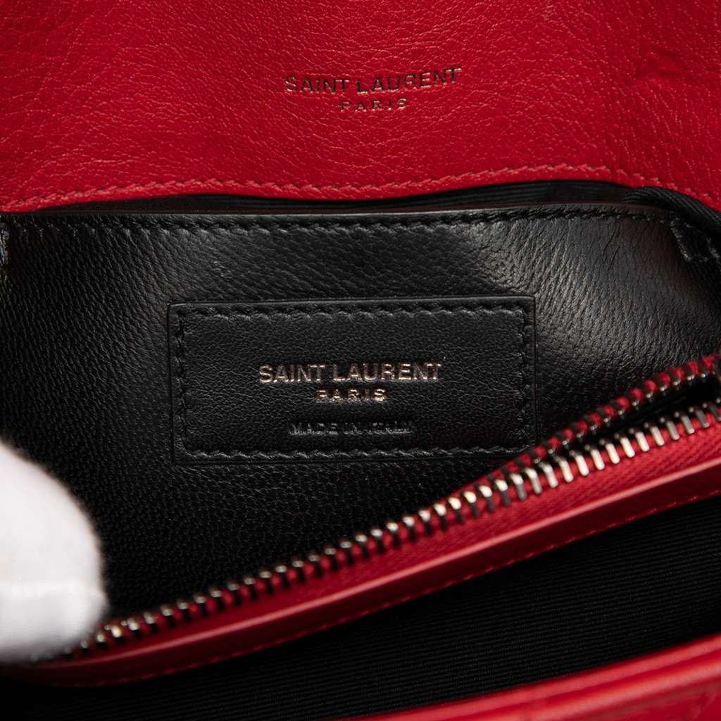 Saint Laurent Medium Quilted Chevron Sheepskin College Satchel Red Leather Very good - Box View