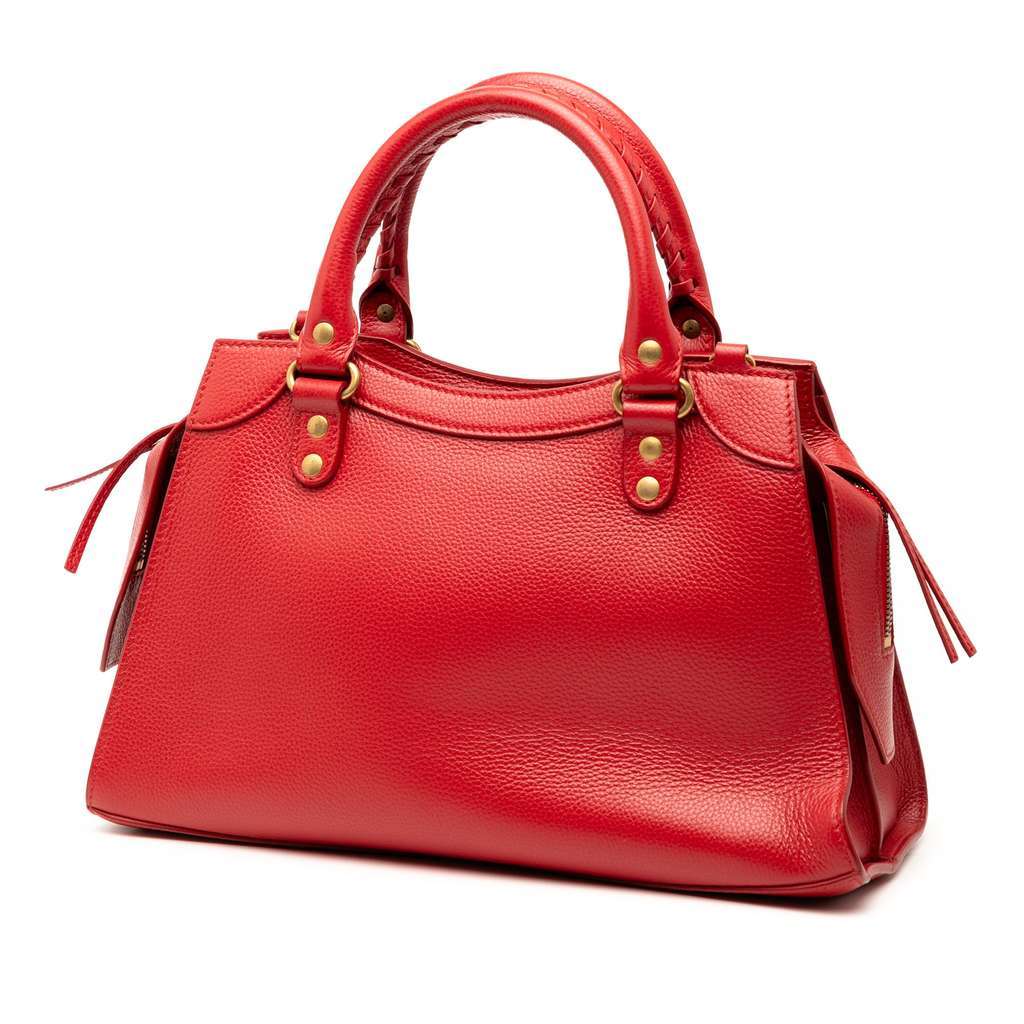 Balenciaga Small Grained Calfskin Motocross Neo Classic City Satchel Red Leather Very good condition - Back View
