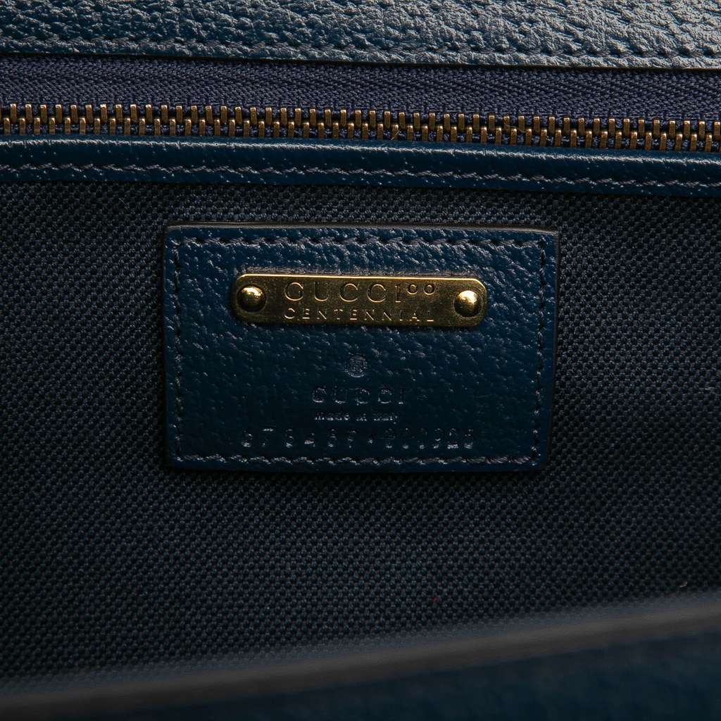 Gucci 100th Anniversary Medium GG Coated Canvas Kaleidoscope 1947 Bamboo Top Handle Bag Blue Canvas Very good - Box View