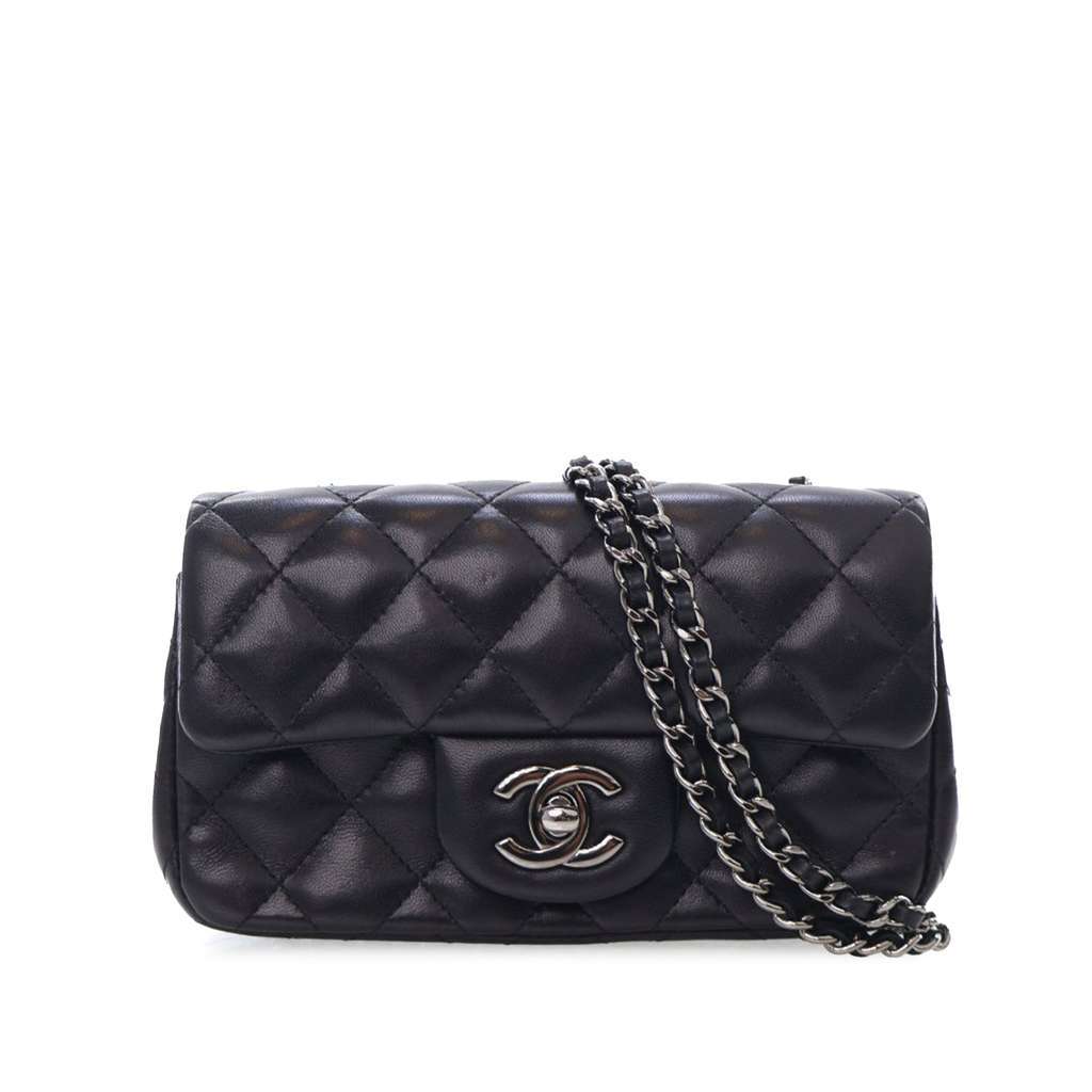 Chanel Extra Mini Rectangular Classic Lambskin Single Flap Black Leather Good condition - Front View