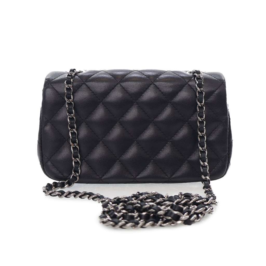 Chanel Extra Mini Rectangular Classic Lambskin Single Flap Black Leather Good condition - Back View