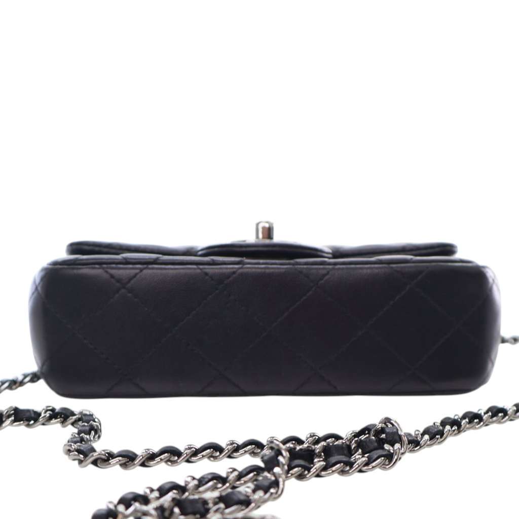 Chanel Extra Mini Rectangular Classic Lambskin Single Flap Black Leather Good condition - Inside View
