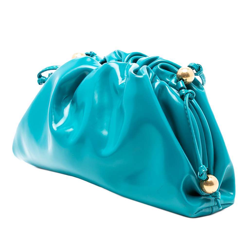 Bottega Veneta Patent Beaded Strap The Mini Pouch Crossbody Blue Leather Very good condition - Back View