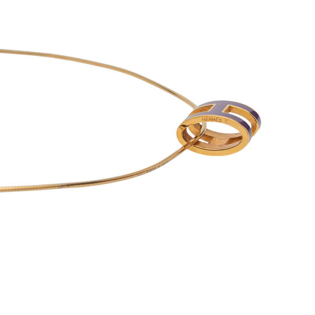Hermès Gold Plated Enamel Pop H Pendant Necklace Purple Good condition - Inside View