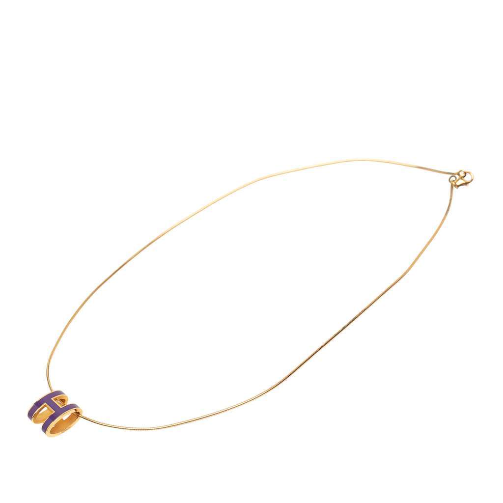 Hermès Gold Plated Enamel Pop H Pendant Necklace Purple Good condition - Box View