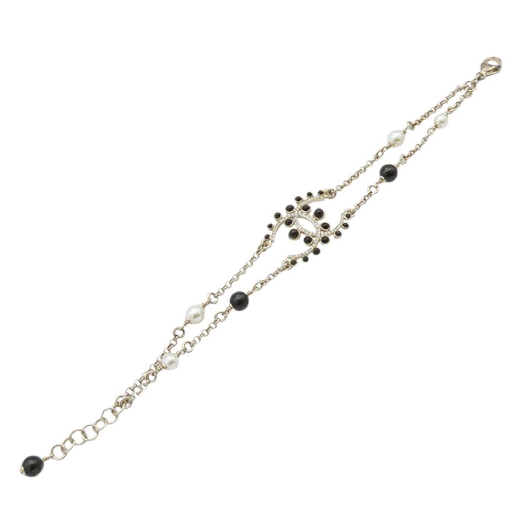 Chanel Gold Plated CC Faux Pearl Rhinestones Bracelet Gold Metal Very good - Box View