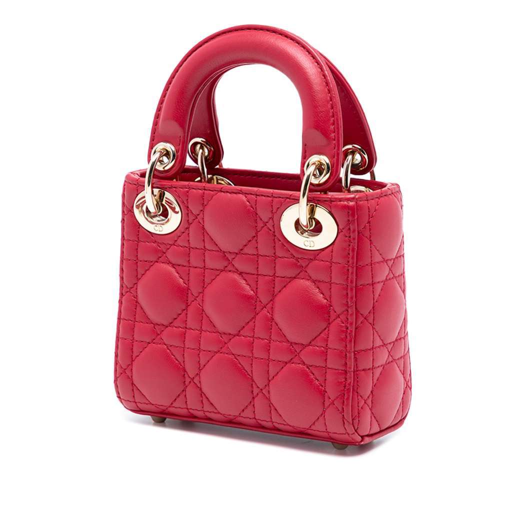 Dior Micro Lambskin Cannage Lady Dior Red Leather Very good condition - Back View