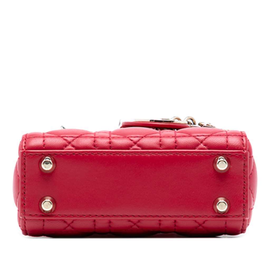 Dior Micro Lambskin Cannage Lady Dior Red Leather Very good condition - Inside View