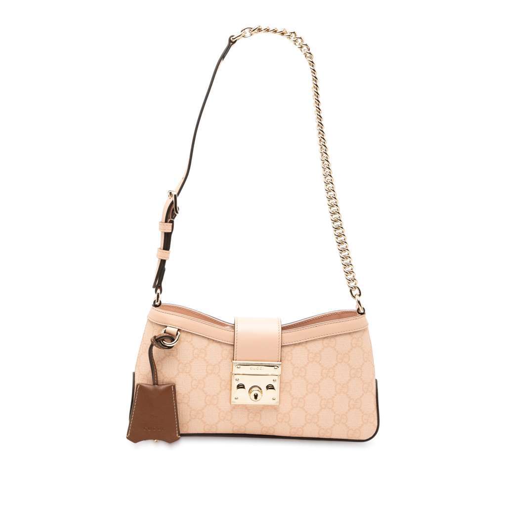 Gucci Small GG Supreme Padlock Shoulder Bag Pink Canvas Very good condition - Front View