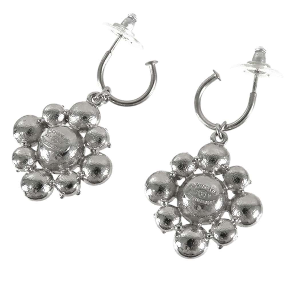Chanel CC Silver Plated Crystal Dangle Earrings Silver Metal Good - Back View