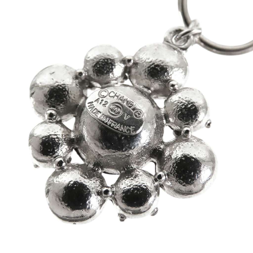Chanel CC Silver Plated Crystal Dangle Earrings Silver Metal Good - Model View