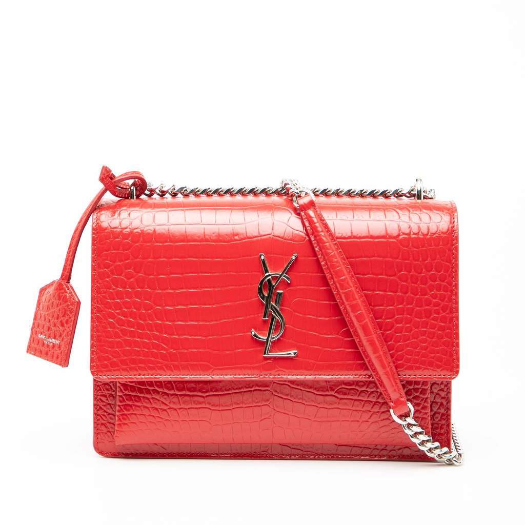 Saint Laurent Medium Croc Embossed Monogram Sunset Bag Red Leather Very good - Front View