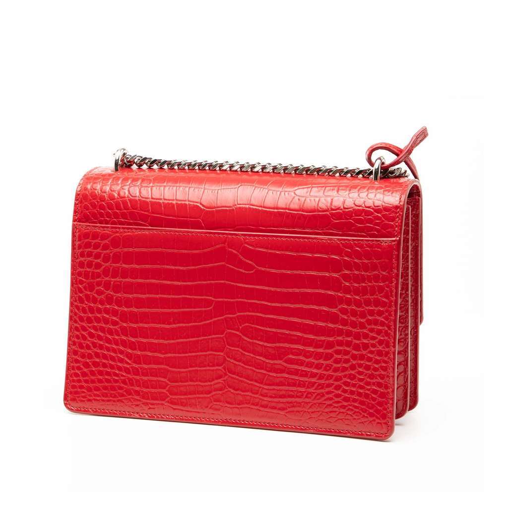 Saint Laurent Medium Croc Embossed Monogram Sunset Bag Red Leather Very good - Back View