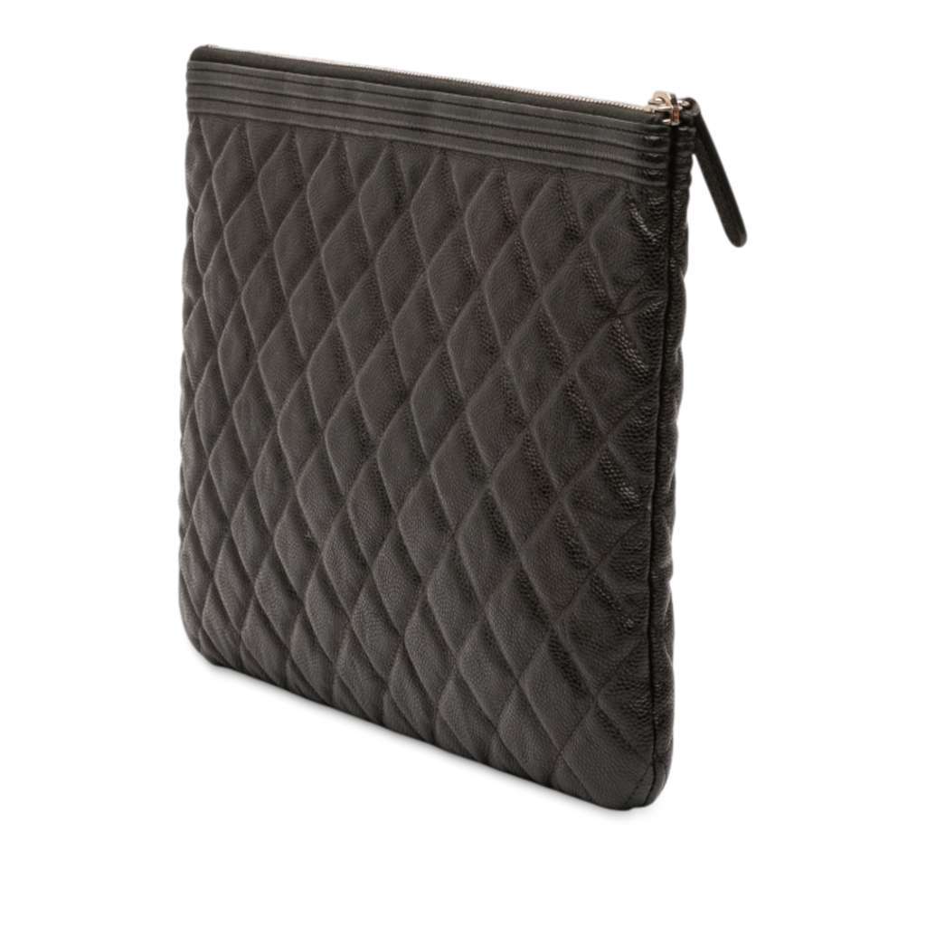 Chanel Medium Quilted Caviar Boy O Case Clutch Black Leather Very good - Back View