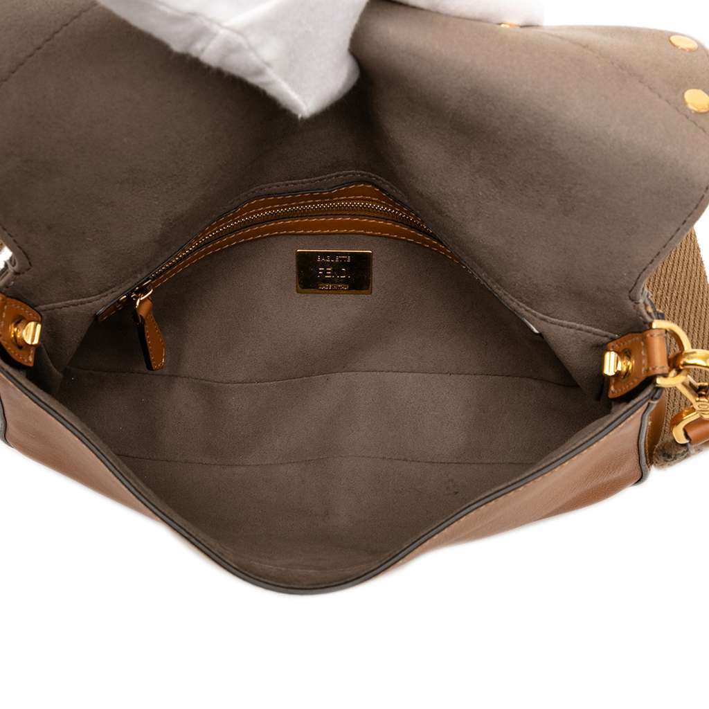 Fendi Vitello Grace FF 1974 Baguette Crossbody Brown Leather Very good - Model View