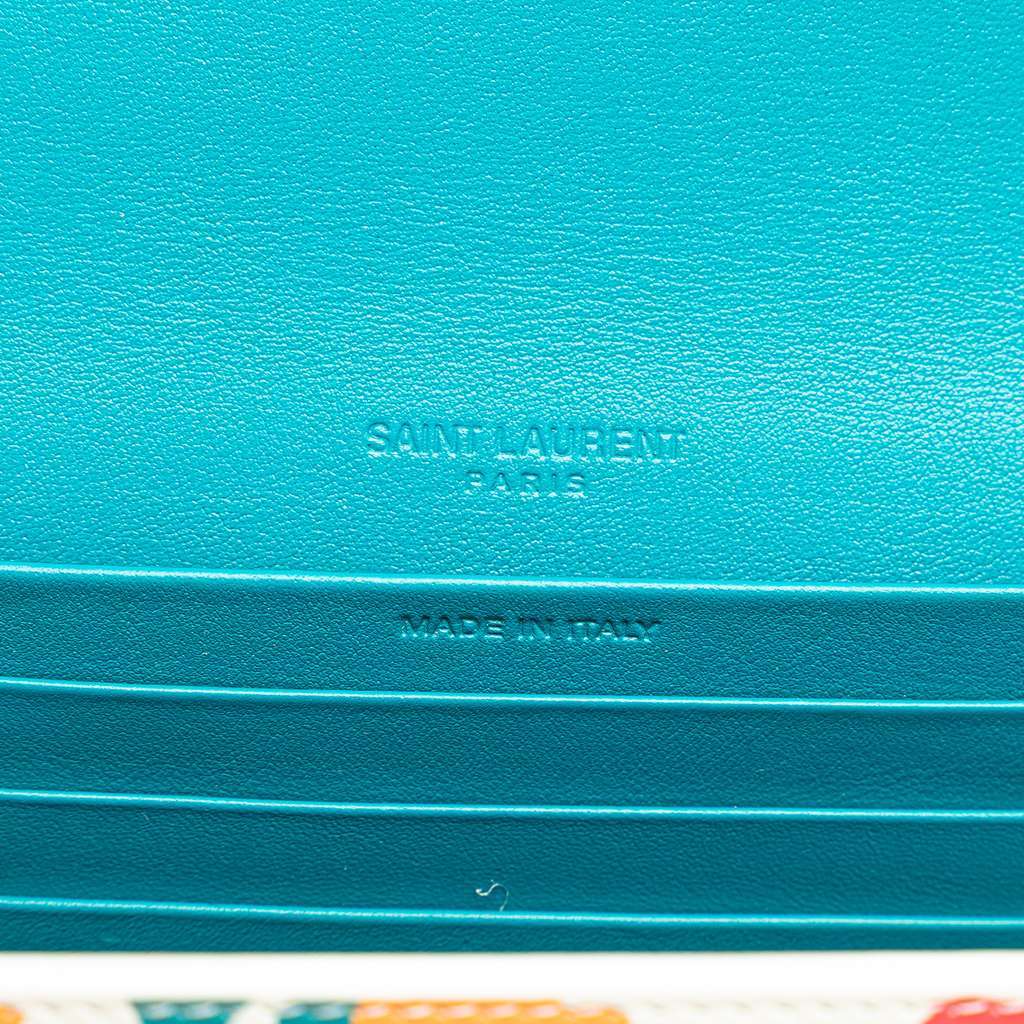 Saint Laurent Floral Printed Leather Wallet On Chain White Leather Good condition - Box View