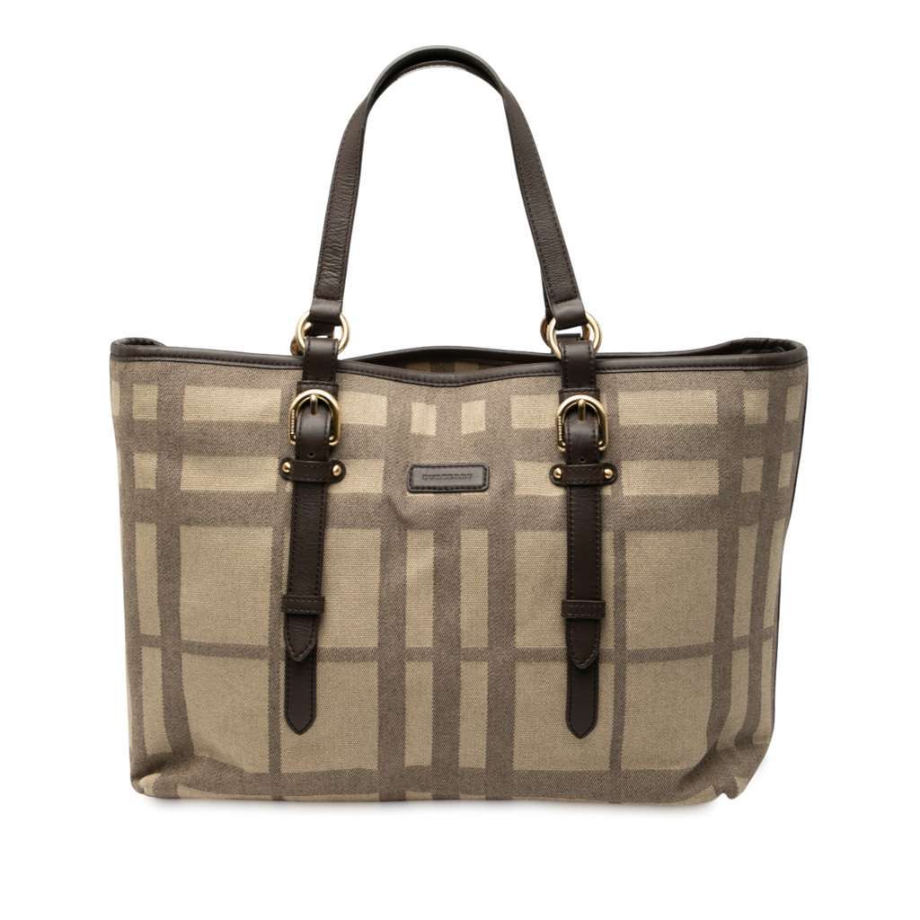 Burberry Tonal Check Canvas Tote Brown Canvas Good - Front View