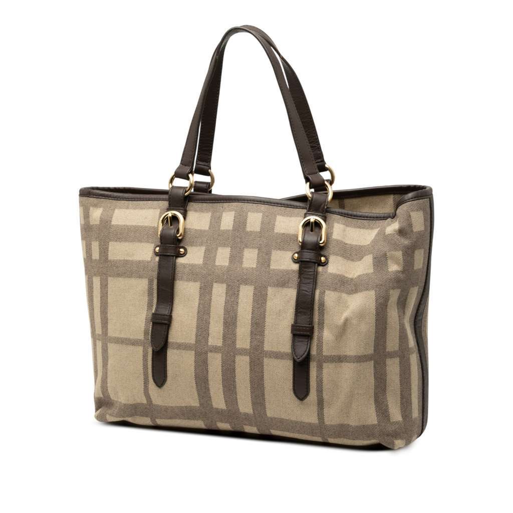 Burberry Tonal Check Canvas Tote Brown Canvas Good - Back View