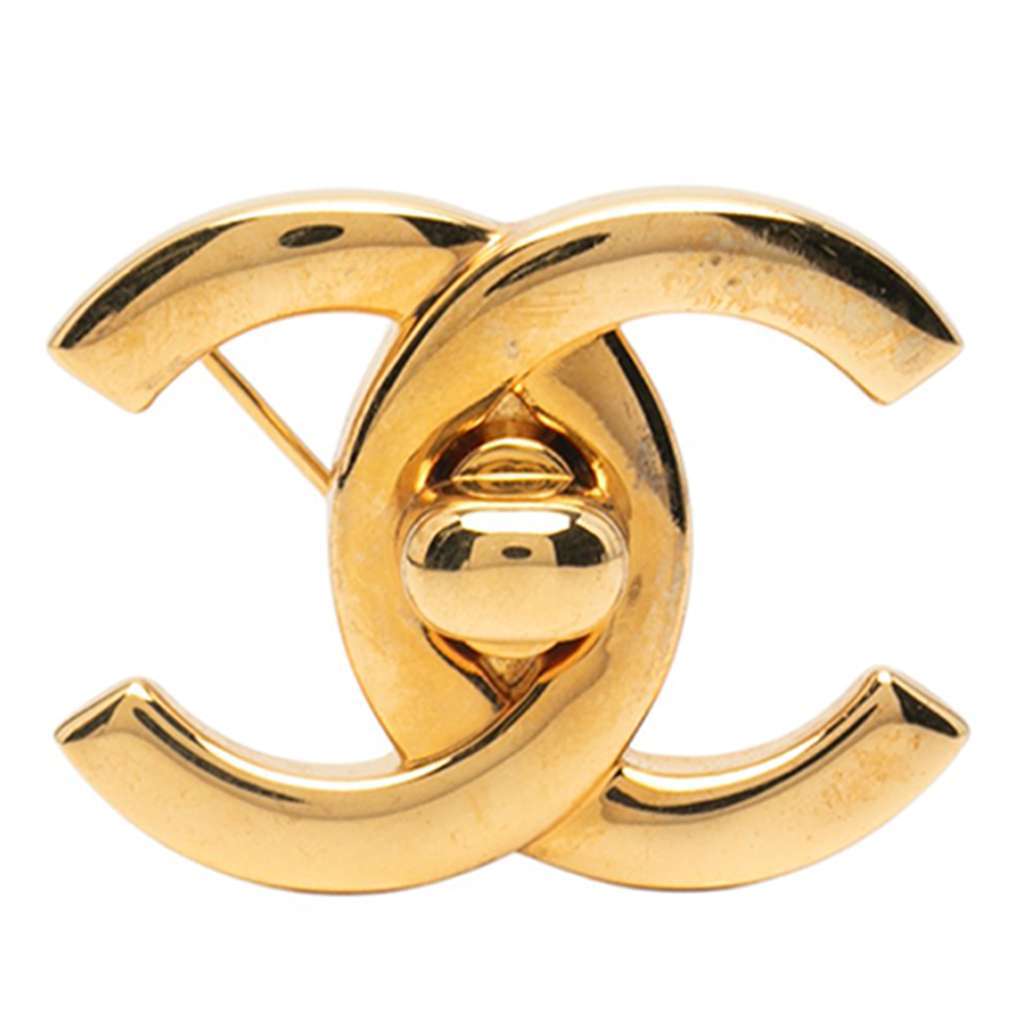 Chanel Gold Plated CC Turn Lock Brooch Gold Metal Good condition - Front View
