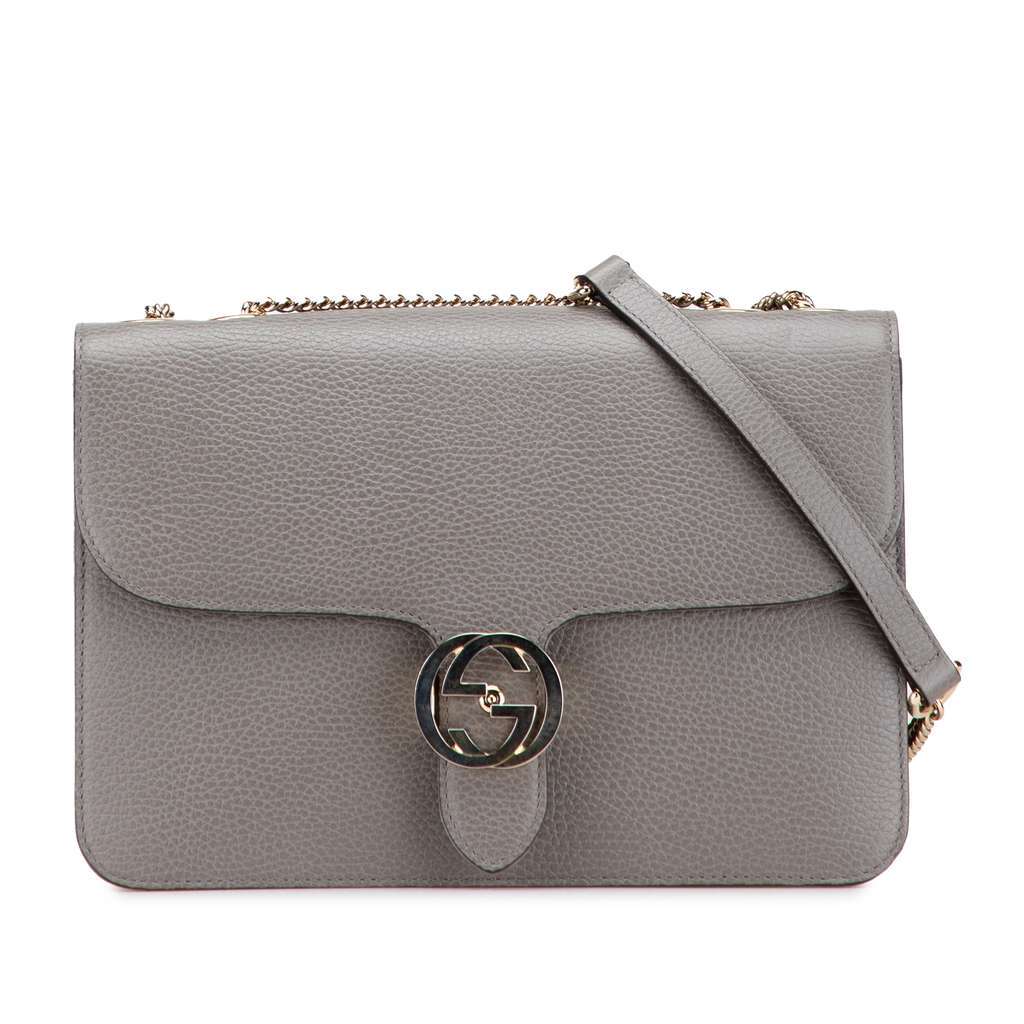 Gucci Medium Dollar Calfskin Interlocking G Crossbody Grey Leather Very good - Front View