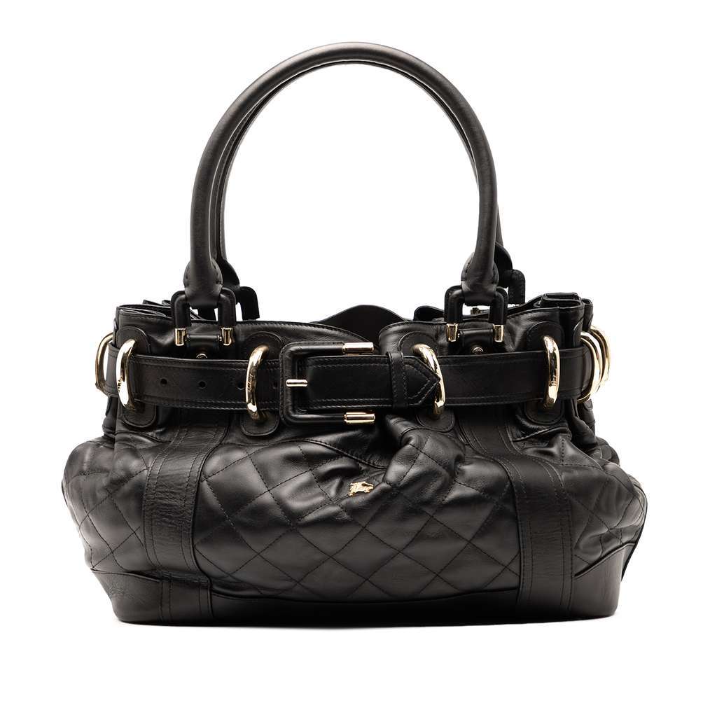 Burberry Large Quilted Leather Beaton Tote Black Leather Good - Front View