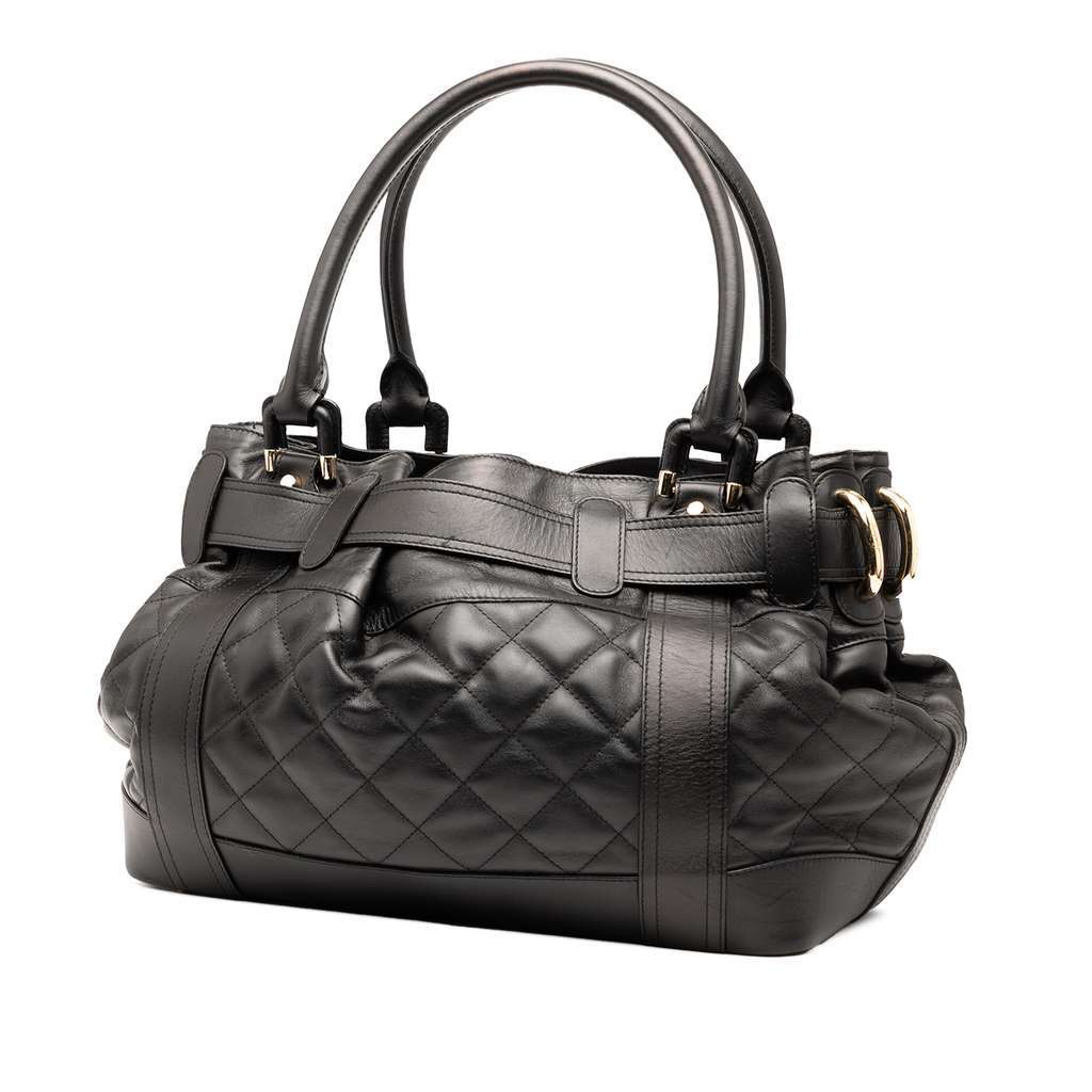 Burberry Large Quilted Leather Beaton Tote Black Leather Good - Back View