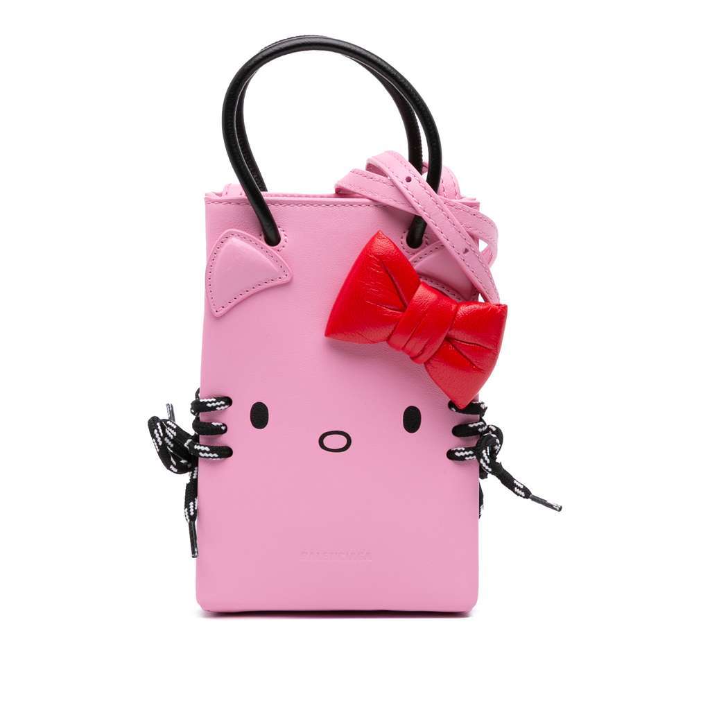 Balenciaga Mini Calfskin Hello Kitty Shopping Phone Holder Pink Leather Good condition - Front View