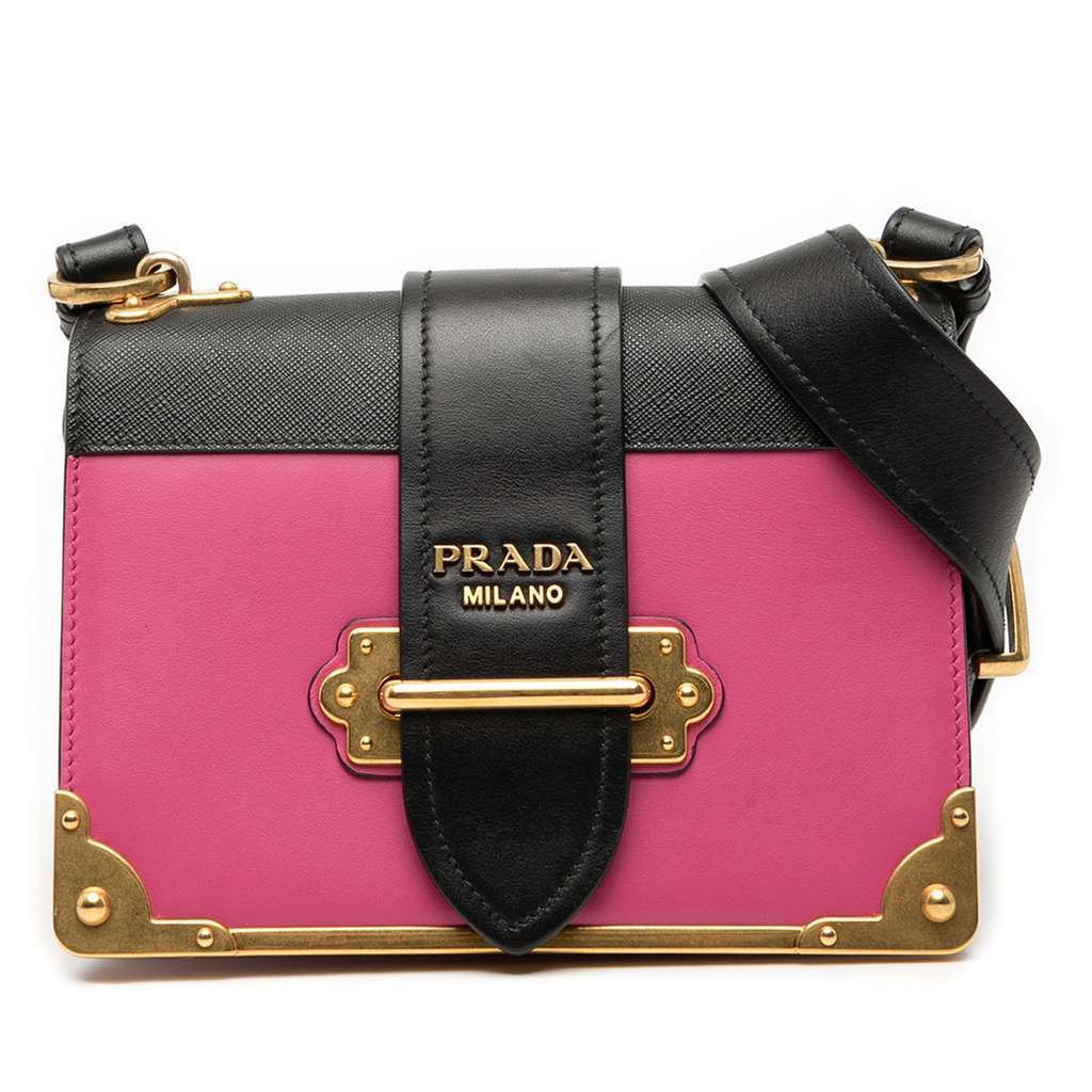 Prada Saffiano Trimmed City Calf Cahier Crossbody Pink Leather Good - Front View