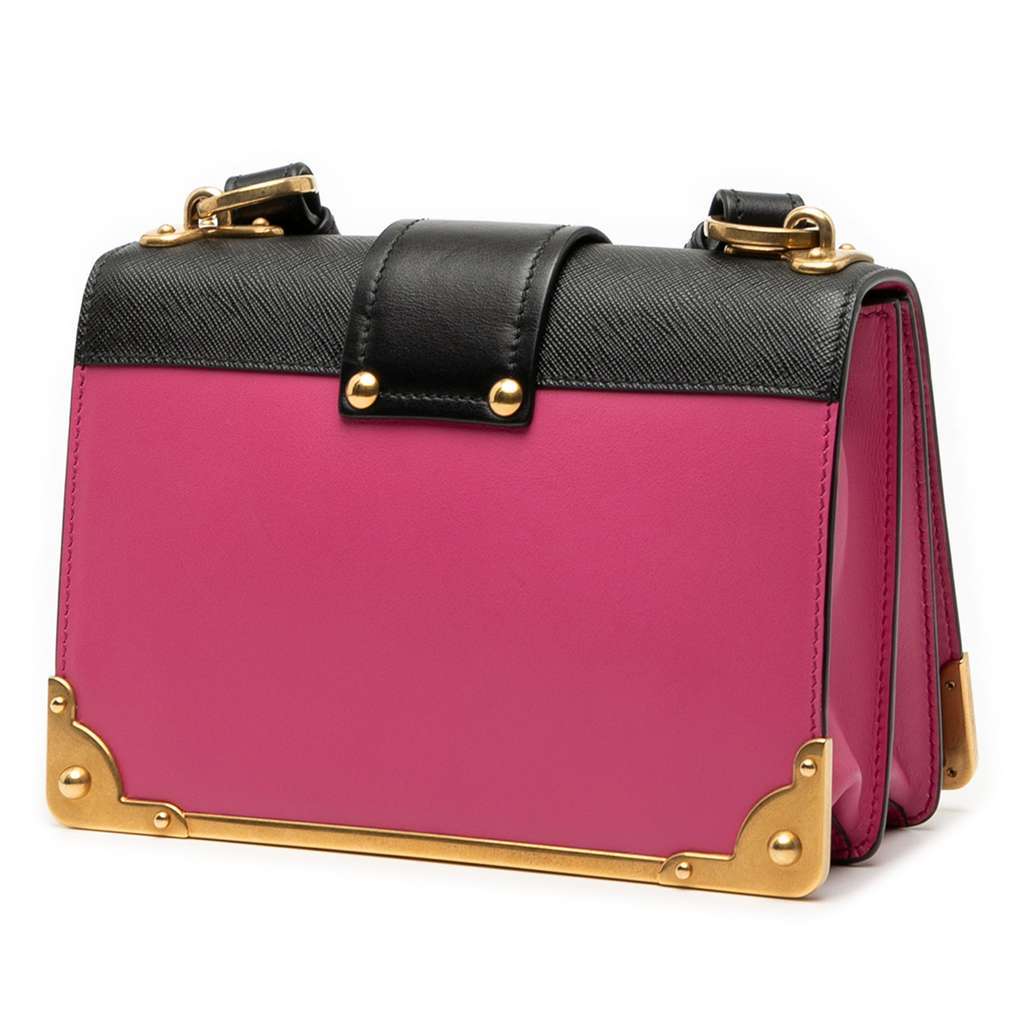 Prada Saffiano Trimmed City Calf Cahier Crossbody Pink Leather Good - Back View