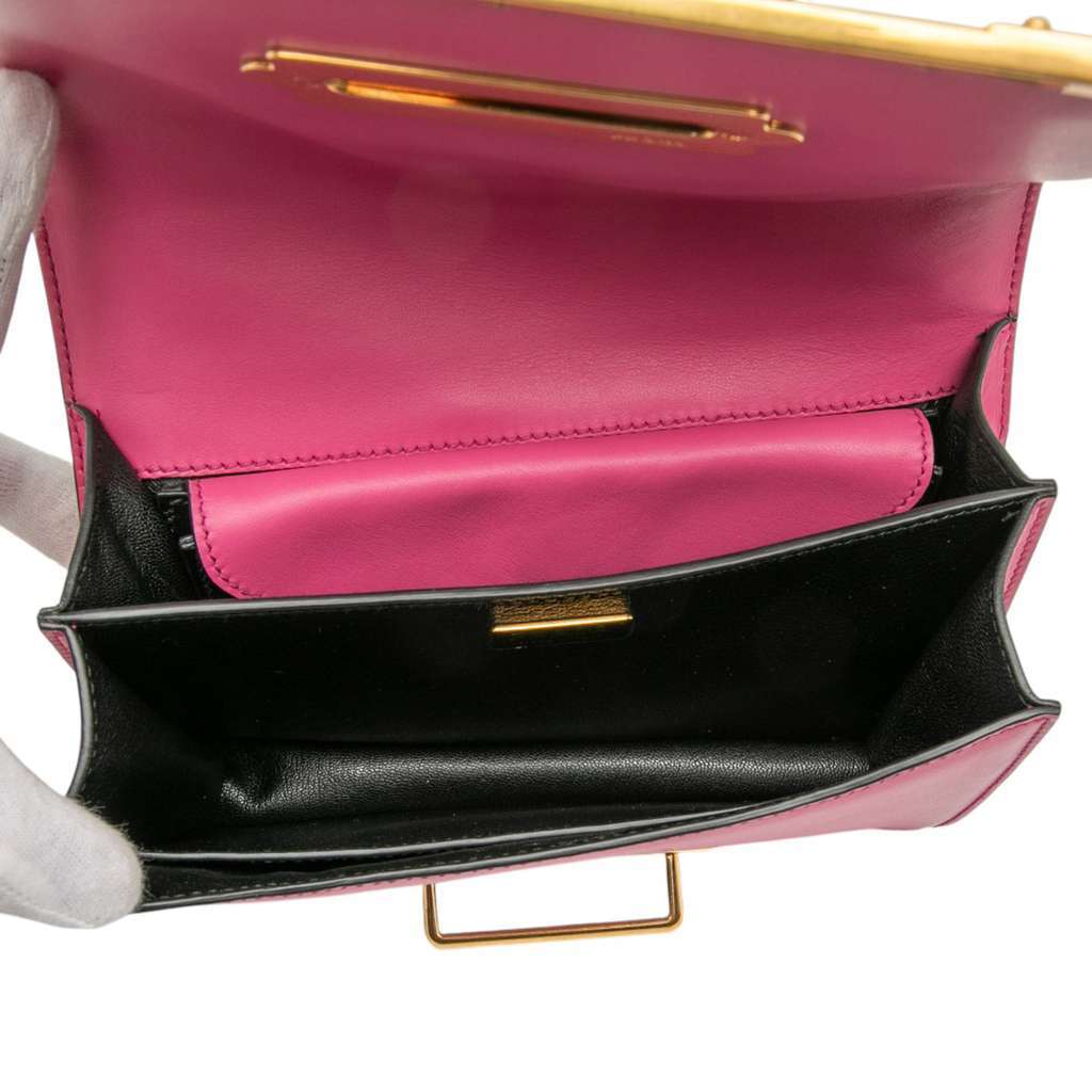 Prada Saffiano Trimmed City Calf Cahier Crossbody Pink Leather Good - Model View