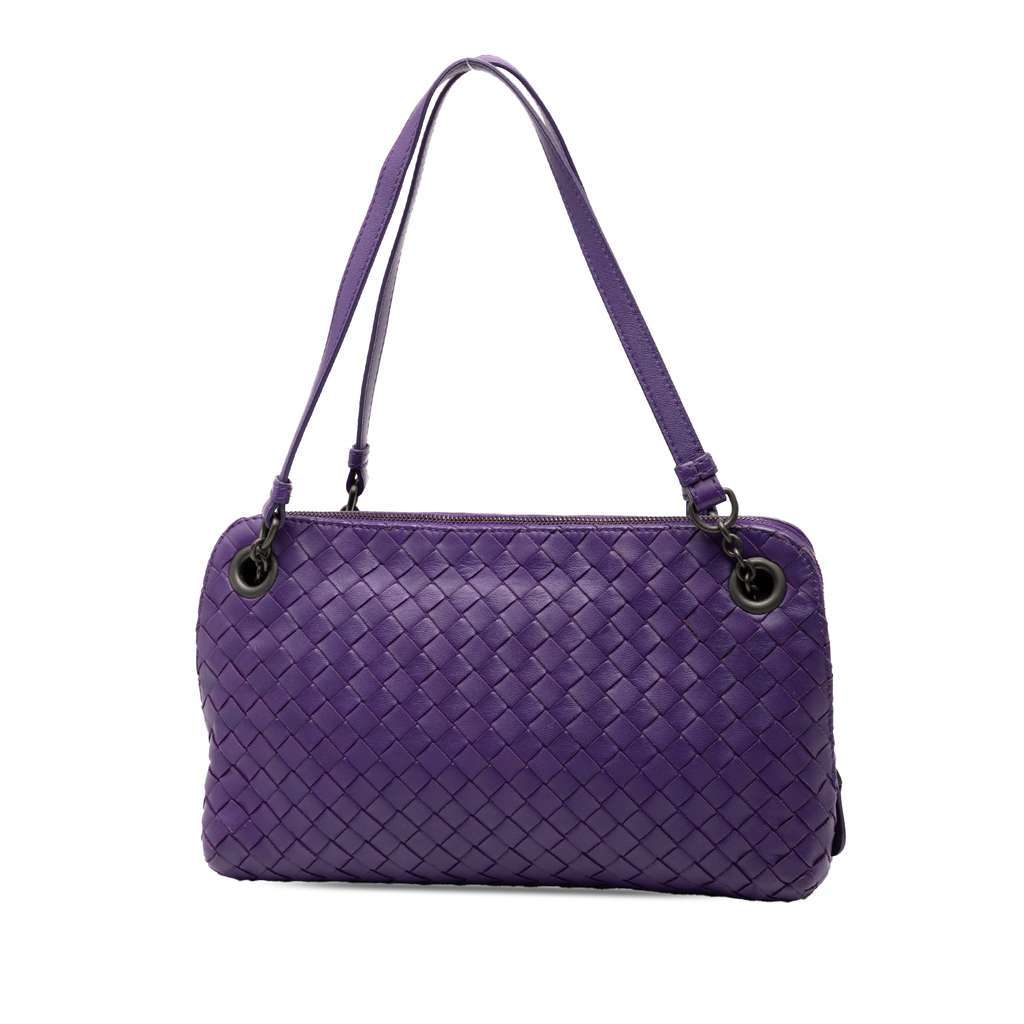 Bottega Veneta Nappa Intrecciato Triple Zip Shoulder Bag Purple Leather Very good - Back View
