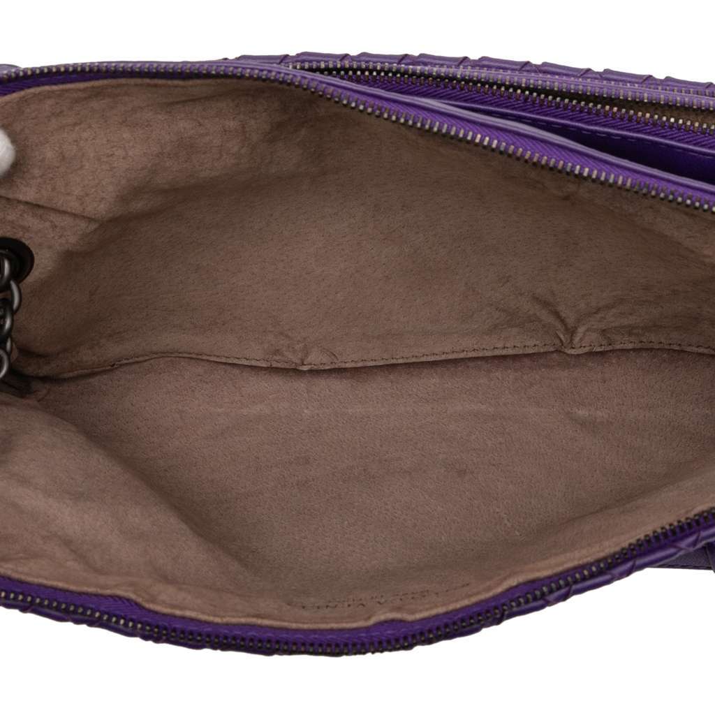Bottega Veneta Nappa Intrecciato Triple Zip Shoulder Bag Purple Leather Very good - Model View