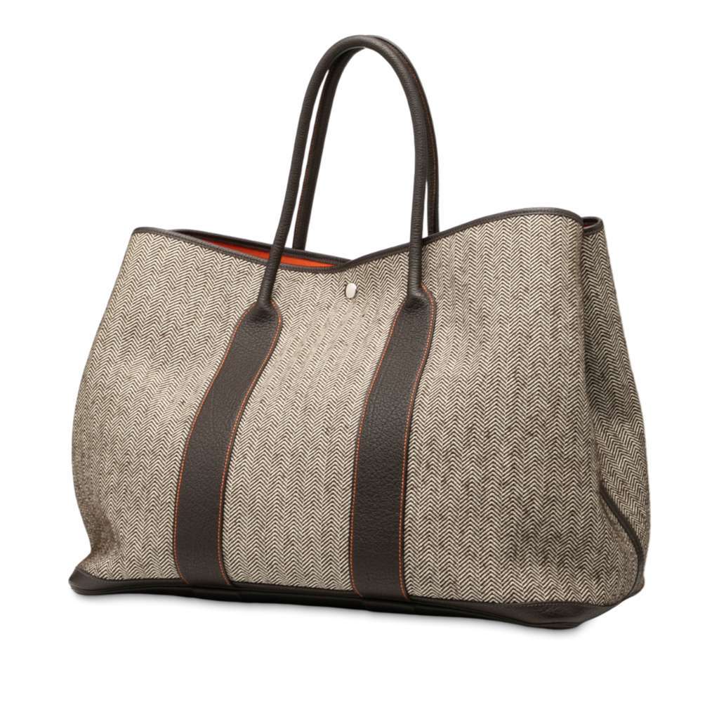 Hermès Toile Herringbone and Negonda Garden Party 49 Brown Canvas Good condition - Back View