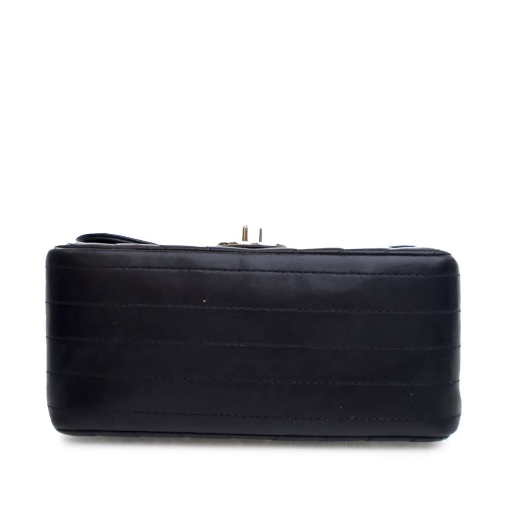 Chanel Mini Square Classic Chevron Lambskin Single Flap Black Leather Good - Inside View