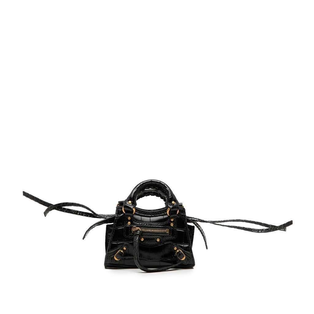 Balenciaga Super Nano Croc Embossed Calfskin Neo Classic City Black Leather Very good condition - Front View