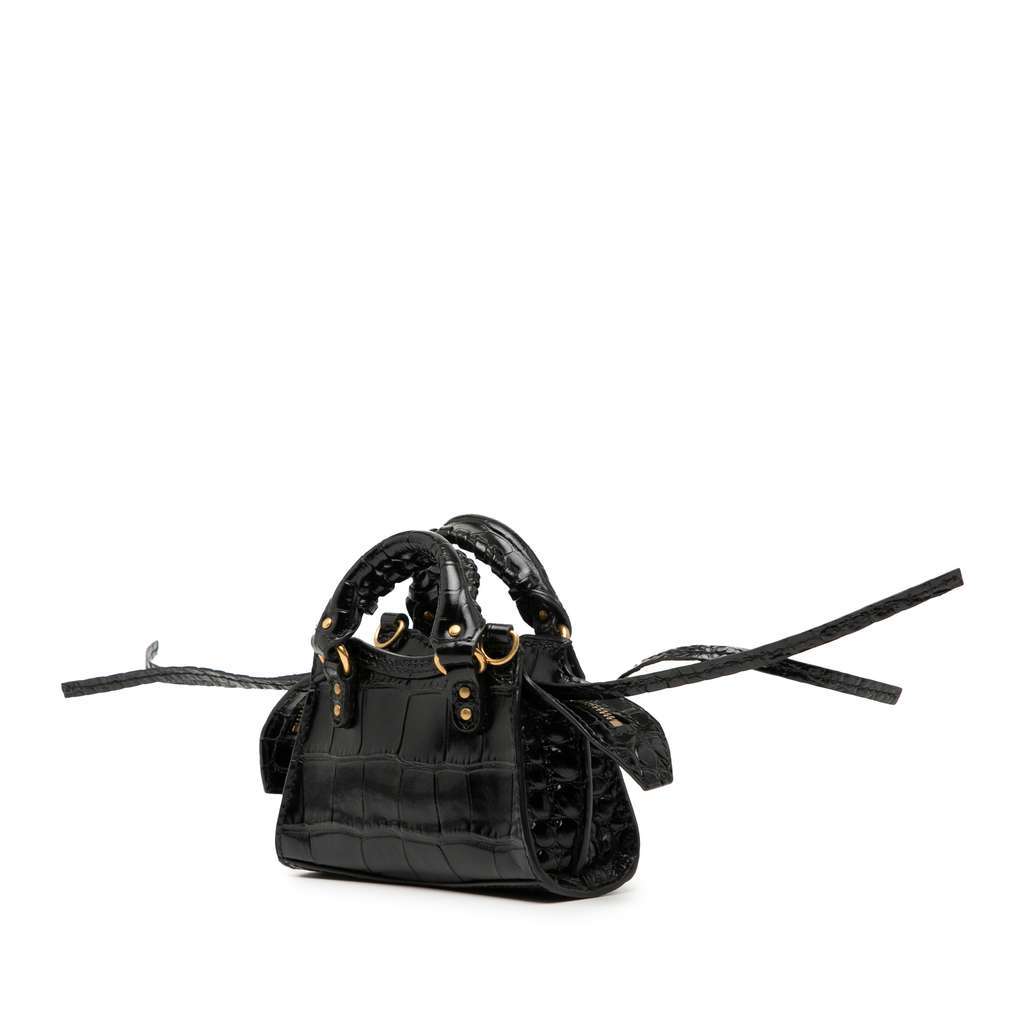 Balenciaga Super Nano Croc Embossed Calfskin Neo Classic City Black Leather Very good condition - Back View