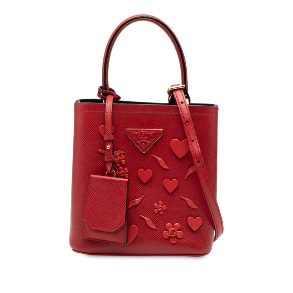 Prada Small Embellished Saffiano Cuir Panier Satchel Red Leather Very good - Front View