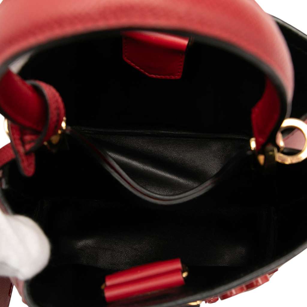 Prada Small Embellished Saffiano Cuir Panier Satchel Red Leather Very good - Model View