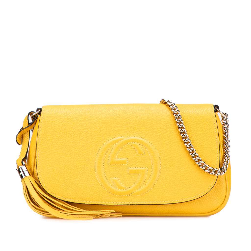 Gucci Medium Leather Soho Chain Flap Crossbody Yellow Leather Very good condition - Front View