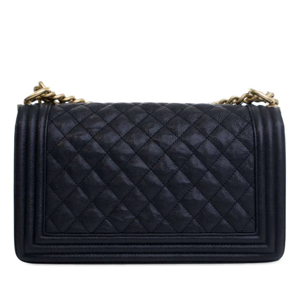 Chanel Old Medium Quilted Caviar Boy Flap Blue Leather Very good - Inside View