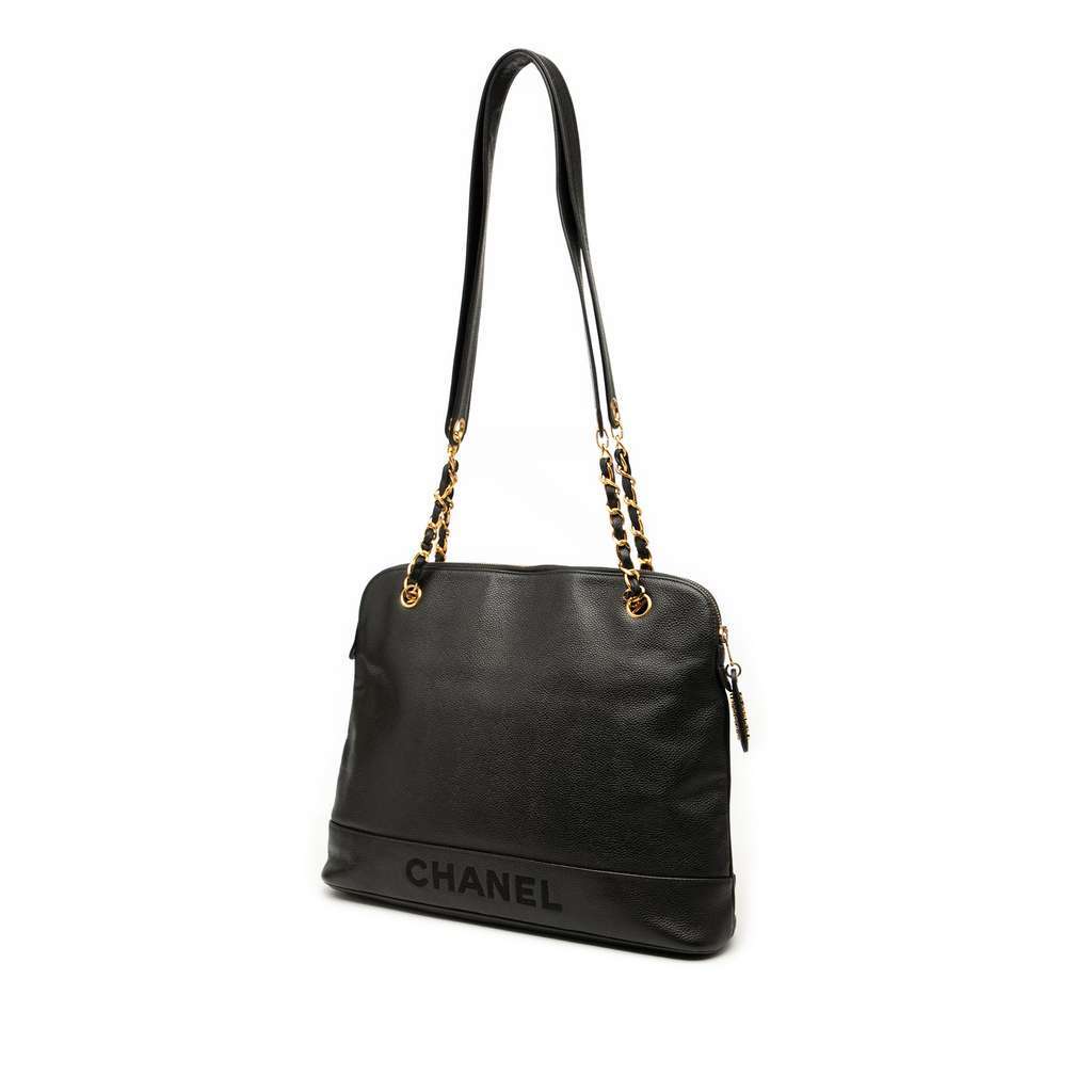 Chanel Caviar Logo Chain Shoulder Bag Black Leather Very good condition - Back View