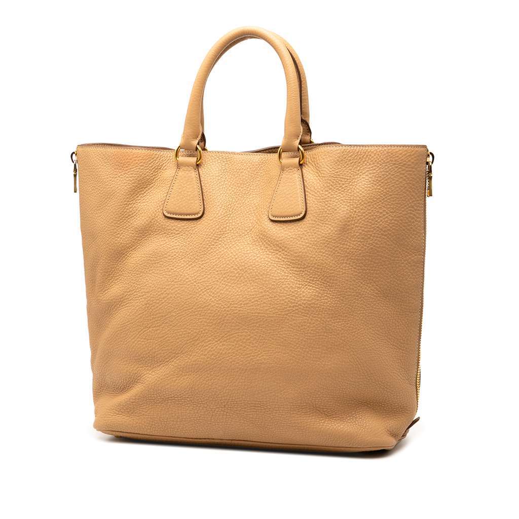 Prada Vitello Daino Side Zip Convertible Tote Brown Leather Very good - Back View